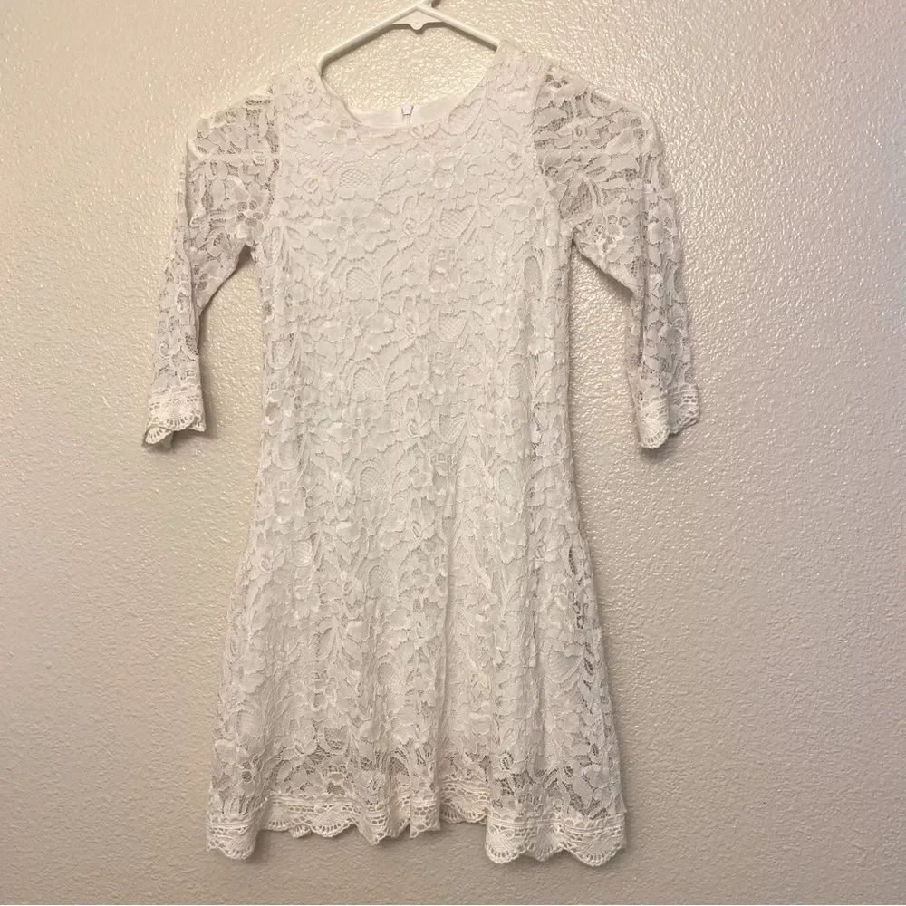 Girls long sleeve white lace dress-6/7yr